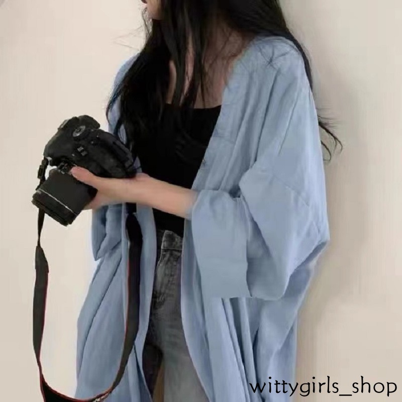 Wittygirls-áo Khoác Cardigan Tay Dài Màu Trơn Chống Nắng Cho Nữ