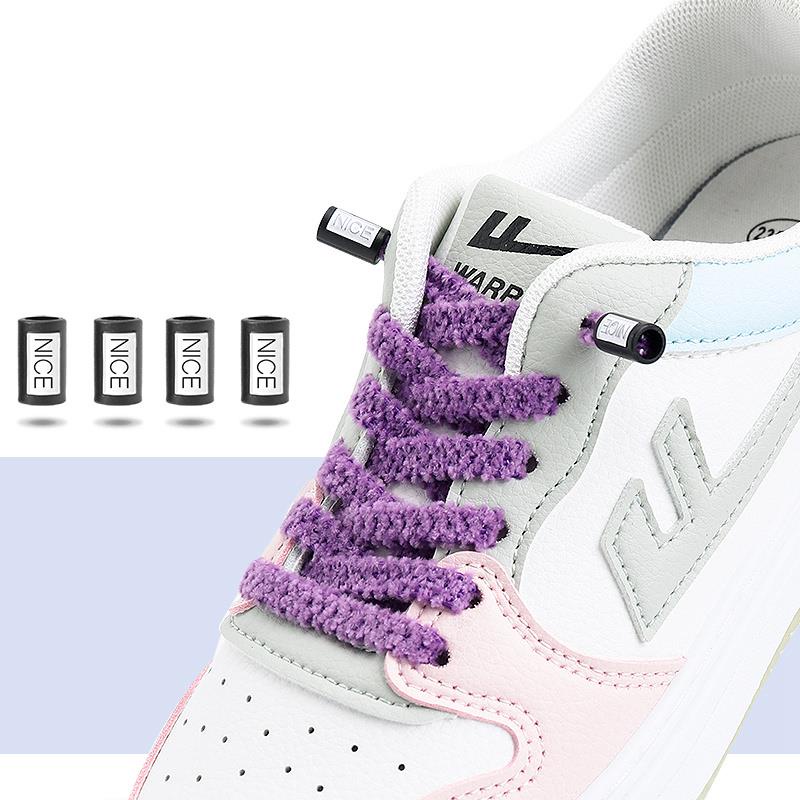 Dây Giày Sneaker Không Cần Buộc Bằng Vải Lông Co Giãn Phối Dây Buộc Nhanh Dành Cho Trẻ Em Người Lớn