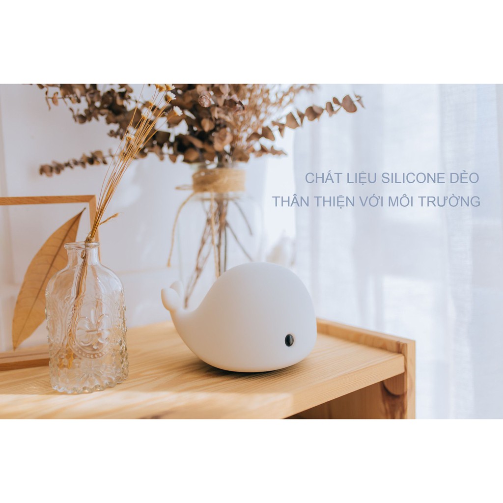 Đèn ngủ để bàn, đèn ngủ LED silicon cảm ứng hình cá heo đáng yêu Jisulife L2, 6 màu LED, cảm ứng chạm thông minh -800mAh