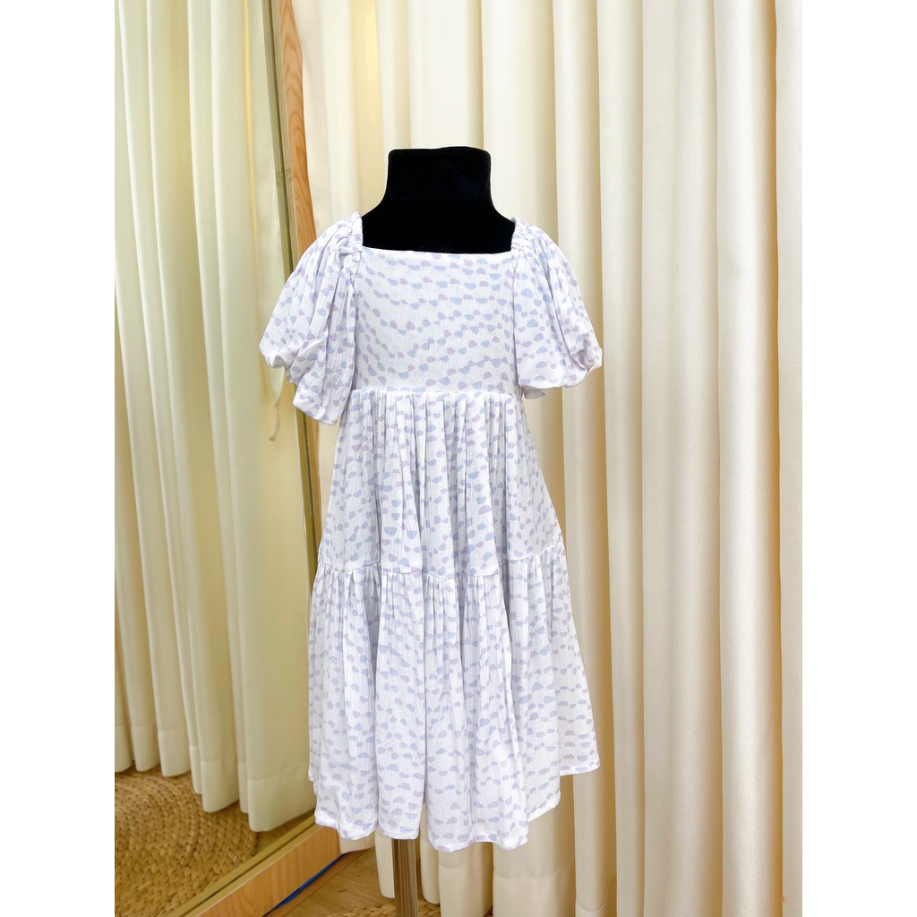 Đầm Tay Chuông Nơ Lưng Màu Trắng Họa Tiết Hoa Nhí Cam Cho Bé Gái 9kg-46kg SoraChan - M136, M137, M138, M139