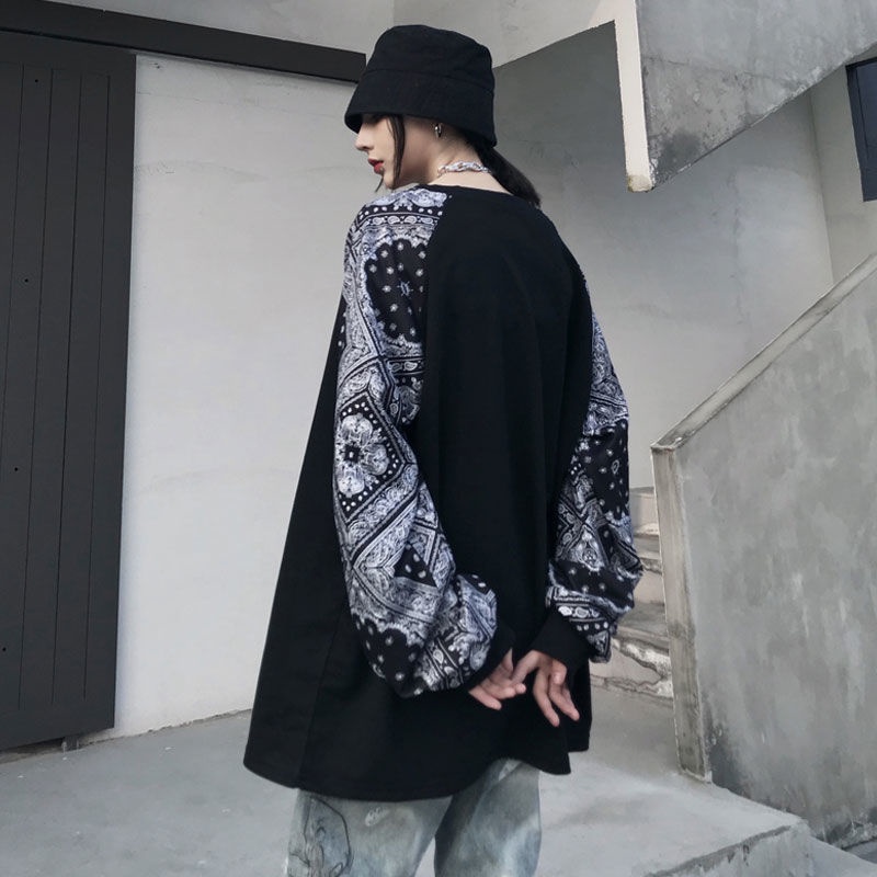 Áo thun IELGY tay dài dáng rộng in họa tiết hoa phong cách retro thời trang cho nữ