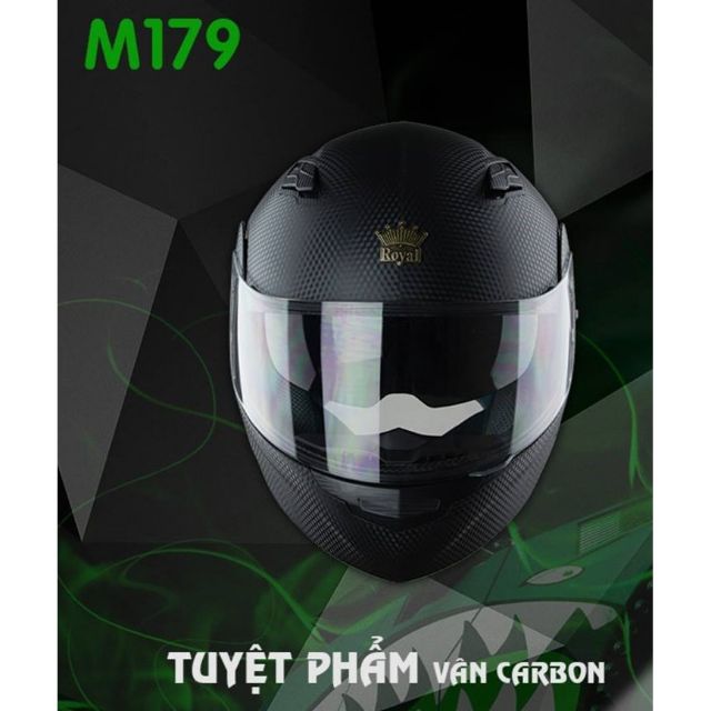 Mũ Bảo Hiểm Fullface Lật Cằm 2 Kính Royal M179 Vân Carbon - size L và XL