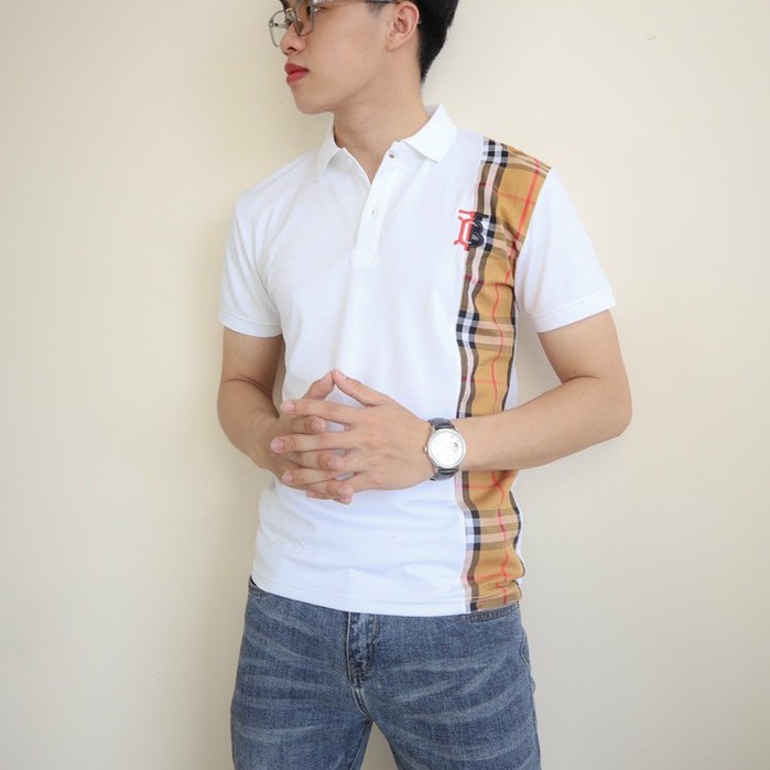 Áo Thun Nam cổ bẻ phối vai vá vải  ngắn tay hoa văn trẻ trung ✨ | BigBuy360 - bigbuy360.vn