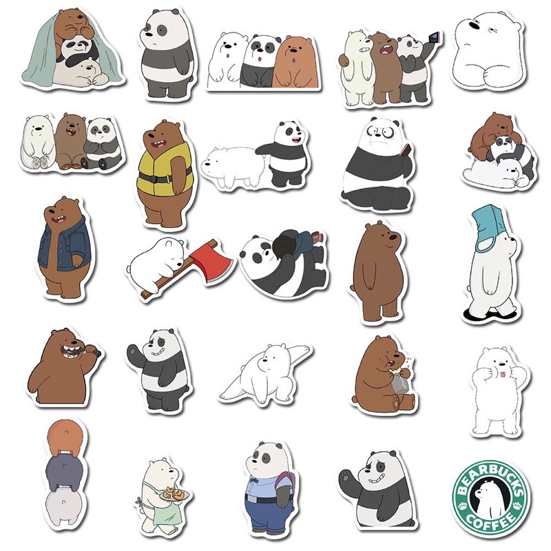 Combo 100 sticker ba chú gấu dễ thương chống nước dán trang trí vali mũ bảo hiểm xe máy