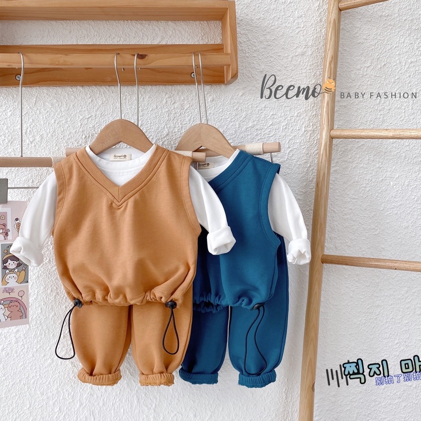 Bộ gile ba chi tiết cho bé Beemo,  Chất liệu vải nỉ da cá dày dặn, mềm mại, thấm hút mồ hôi tốt B219