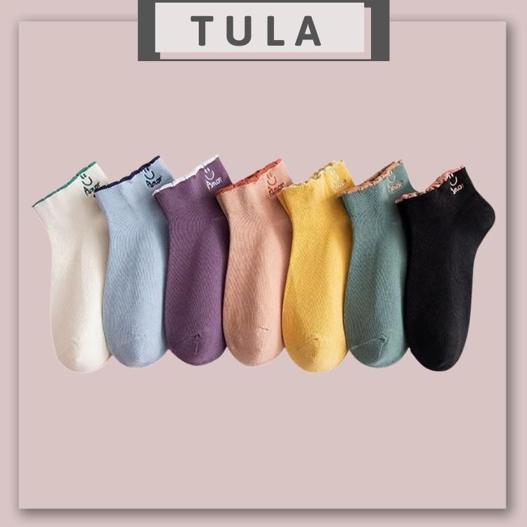 Tất nữ vớ nữ cổ ngắn trơn mặt cười Set 5 đôi tất vớ Tula, Tất vớ nữ Hàn Quốc xinh xắn dành cho nữ