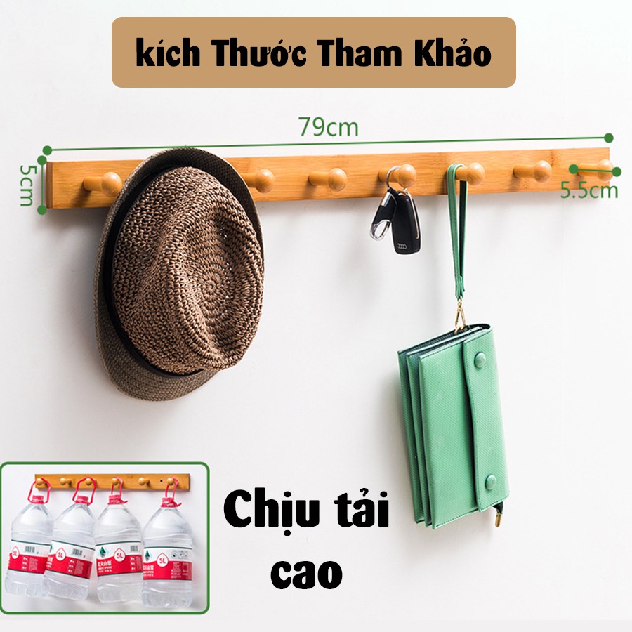 Giá móc treo quần áo gắn tường bằng gỗ tre tự nhiên cao cấp, Sơn phủ bóng chống nước, chống mối mọt cực tốt