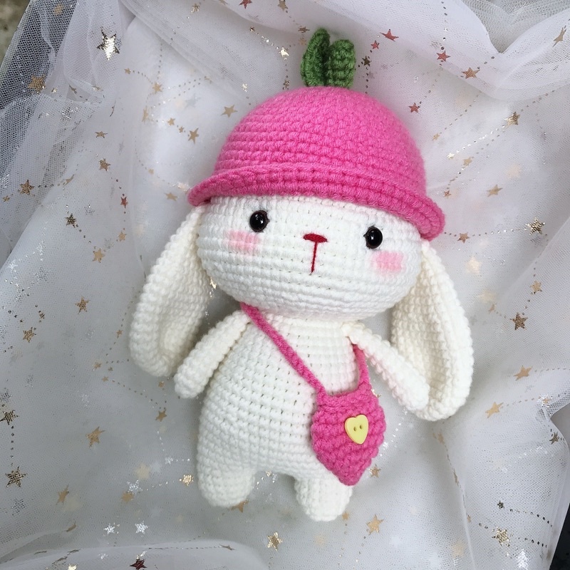 Con Thỏ Tai Dài Nhồi Bông Bằng Len Dễ Thương Cho Bé - Thú Bông Handmade Đan Móc Thủ Công Bằng Tay