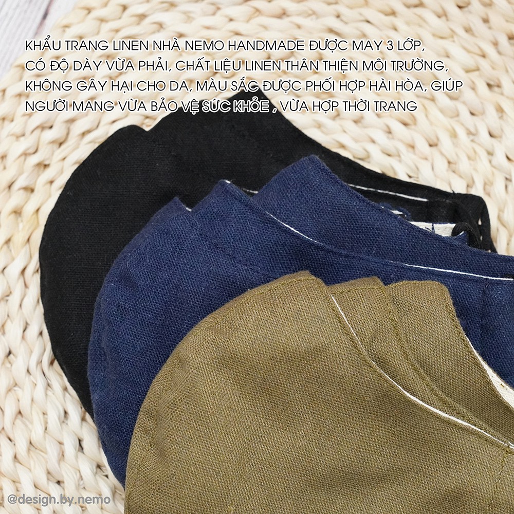 KHẨU TRANG LINEN 3 LỚP NEMO HANDMADE, CHỐNG NẮNG, CHỐNG BỤI, HỢP THỜI TRANG - Mã KTLN3MN | BigBuy360 - bigbuy360.vn