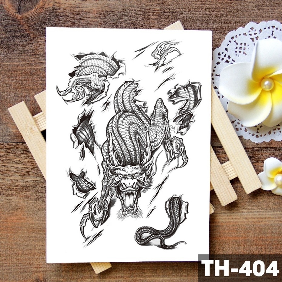 Hình Xăm Dán Tạm Thời Chống Nước Hình Đầu Hổ/Báo/Sói Nghệ Thuật Cho Nam
