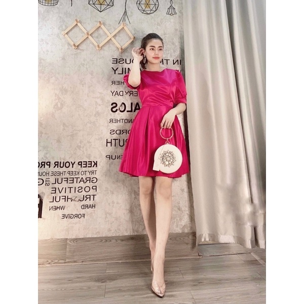 Váy tay bồng cổ tròn thắt eo tafta 3 màu | BigBuy360 - bigbuy360.vn