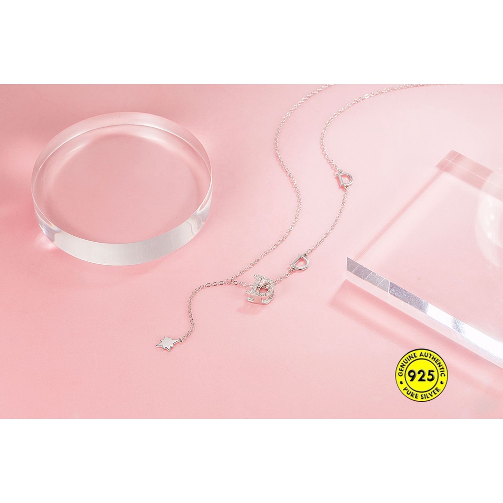 Vòng cổ Mạ Bạc 925 Mặt Chữ D Đính Đá Phối Tua Rua Thời Trang Cho Nữ