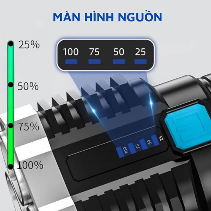 ĐÈN PIN CẦM TAY SIÊU SÁNG CHIẾU XA 100M/ 4 CHẾ ĐỘ SÁNG ĐA NĂNG