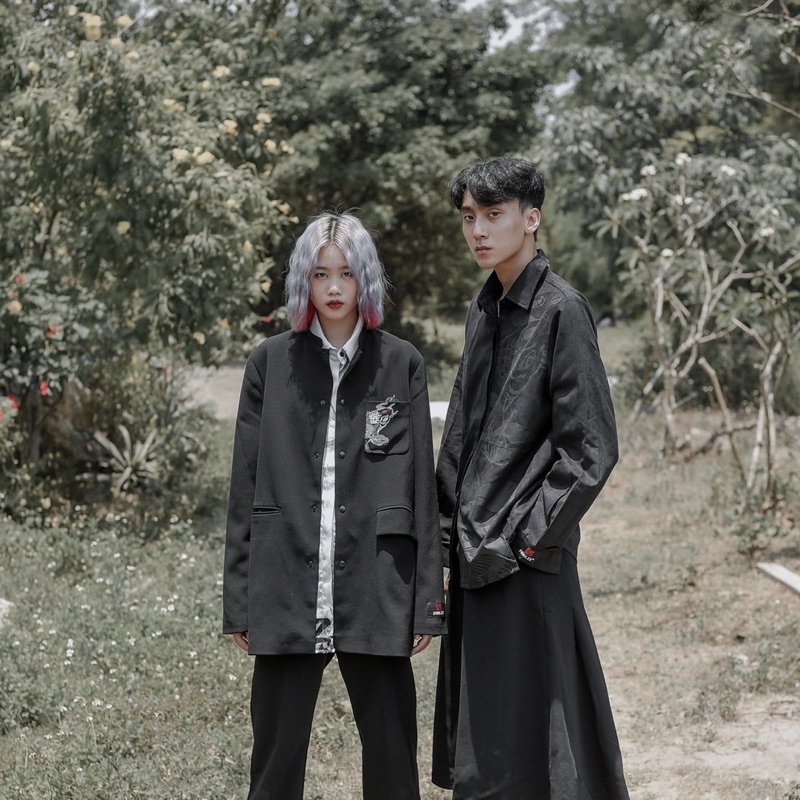 Áo sơ mi unisex Zune.zx form rộng đen in chìm hoạ tiết cá koi, Nishikigoi shirt