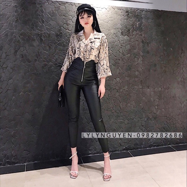 Quần da cạp cao co giãn mạnh