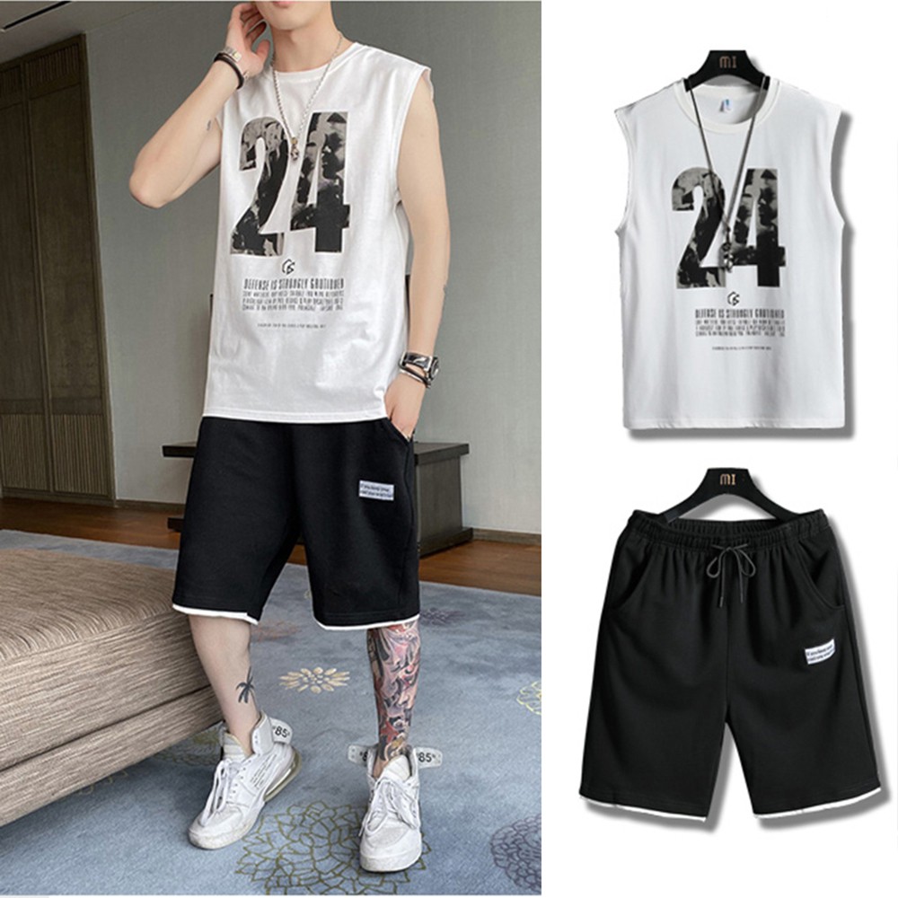 Bộ Đồ Thun Nam 24 Áo 3 Lỗ Khoét Nách Cổ Tròn Quần Short Đùi Thể Thao Có Túi MENFASHION 90000160C | BigBuy360 - bigbuy360.vn