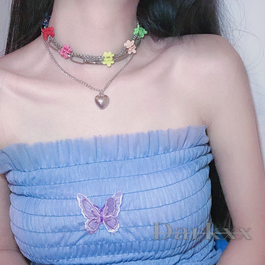 Vòng cổ Mặt Trái Tim Đôi Nhiều Màu Thời Trang Âu Mỹ