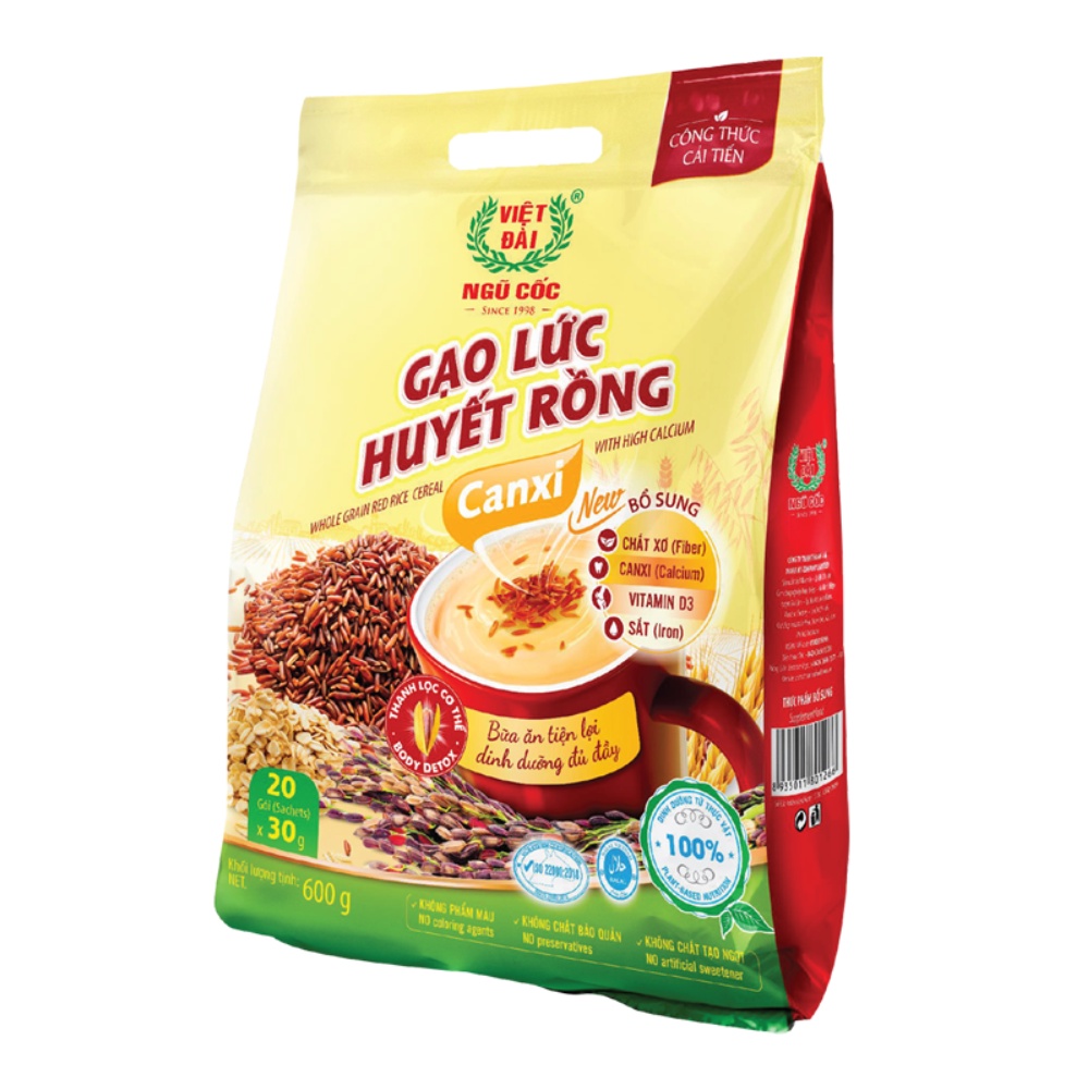 Ngũ cốc Việt Đài Gạo Lức Huyết Rồng Canxi túi 600g/450g