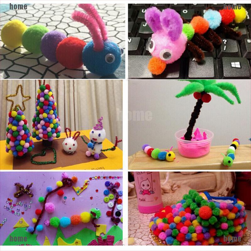 Set 100 quả pompom mini 10mm 20mm 30mm 40mm nhiều màu làm đồ chơi thủ công cho bé