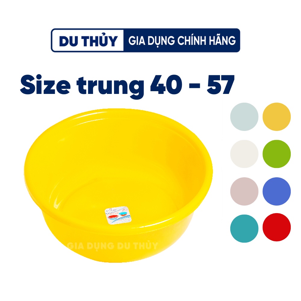 Thau nhựa tròn size trung 32-57 phù hợp dùng làm thau rửa chén, thau giặt đồ nhiều màu sắc pastel, đỏ, vàng, dương, lá