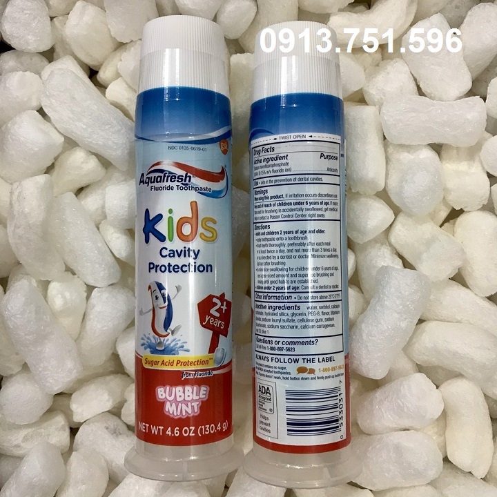 Kem Đánh Răng Aquafresh Kids 130.4g Mỹ (Cho bé 2 tuổi trở lên, date 9/2022)