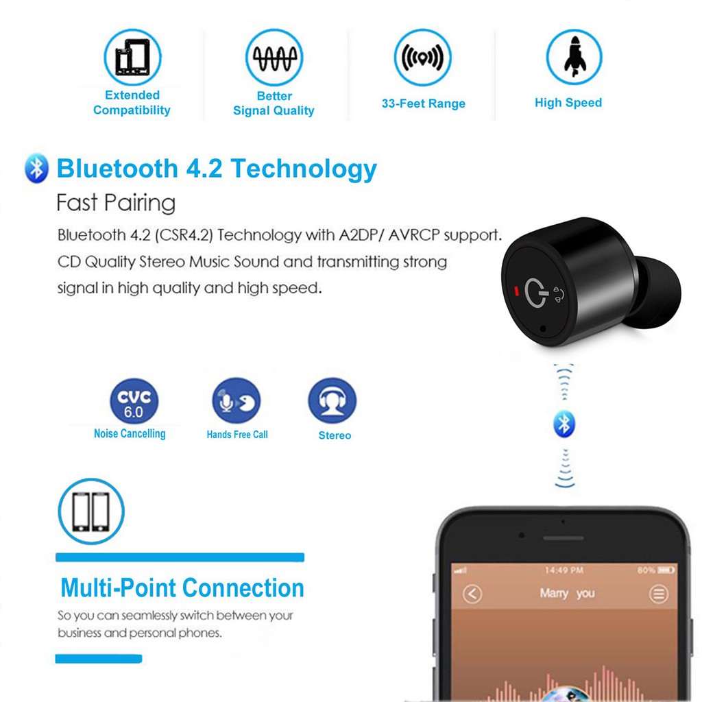 Tai Nghe Bluetooth Không Dây True wireless Bluetooth X1T Cao Cấp
