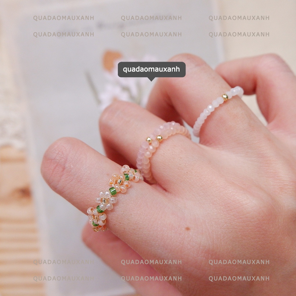 Nhẫn hạt pha lê nhí lấp lánh, mẫu đơn giản dễ phối cùng set trang sức #Quadaomauxanh