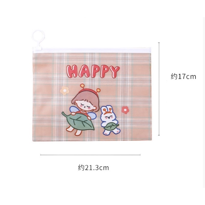 Túi đựng bút chì, mỹ phẩm MEMO, hộp đựng bút trong suốt hoạ tiết hình hoạt hình dễ thương
