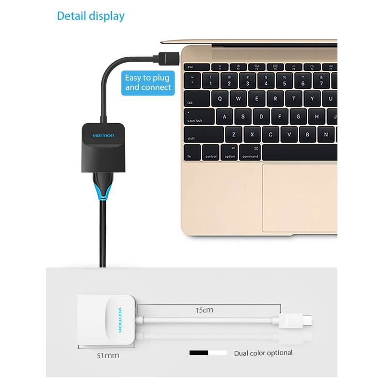 Cáp chuyển đổi Full HD USB Type C to HDMI hoặc USB Type C to VGA Vention TDCBB / TDDBB - Chính hãng