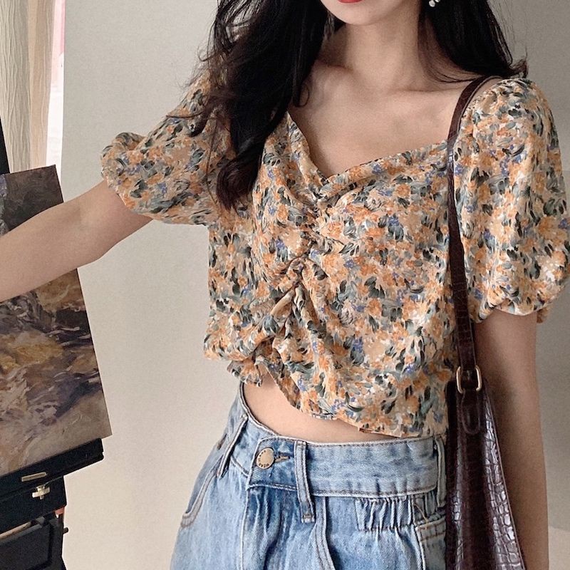 áo croptop nữ Tay Phồng Ngắn Họa Tiết Hoa Phong Cách Pháp Thời Trang Cho Nữ Áo Sơ Mi JL-TX-189 2022