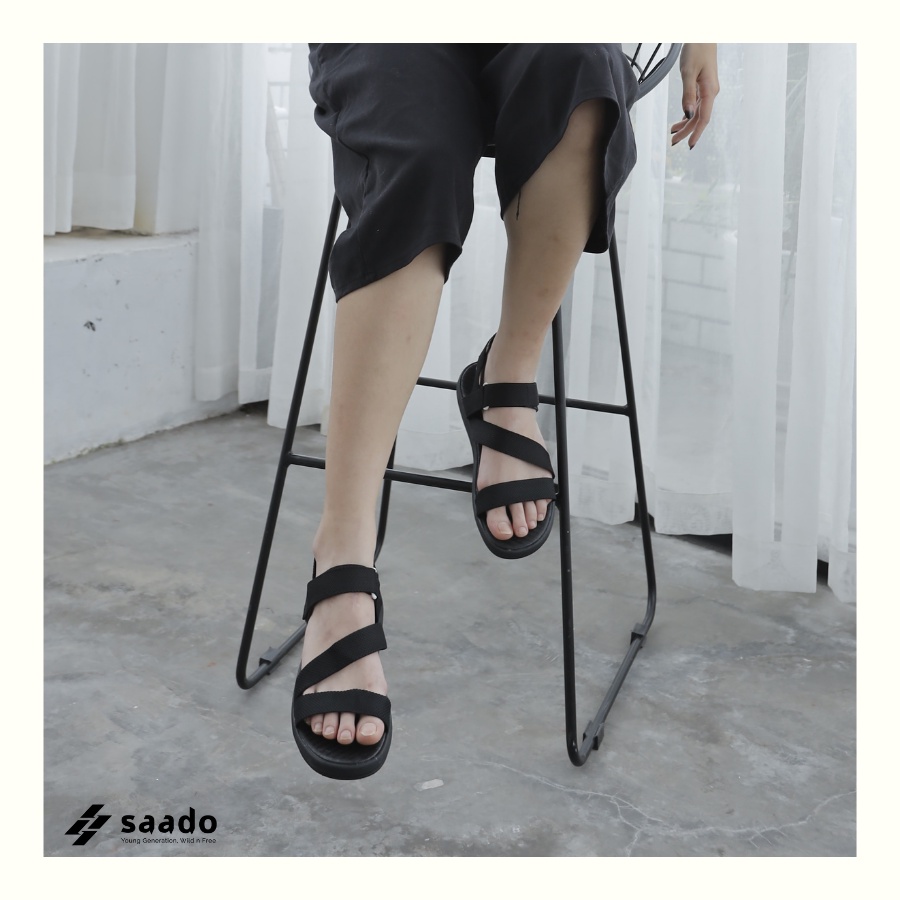 Sandal Saado nam nữ chính hãng NN07 màu full đen Mạnh Mẽ Năng Động, Dép quai sau đế bằng đi học đi làm