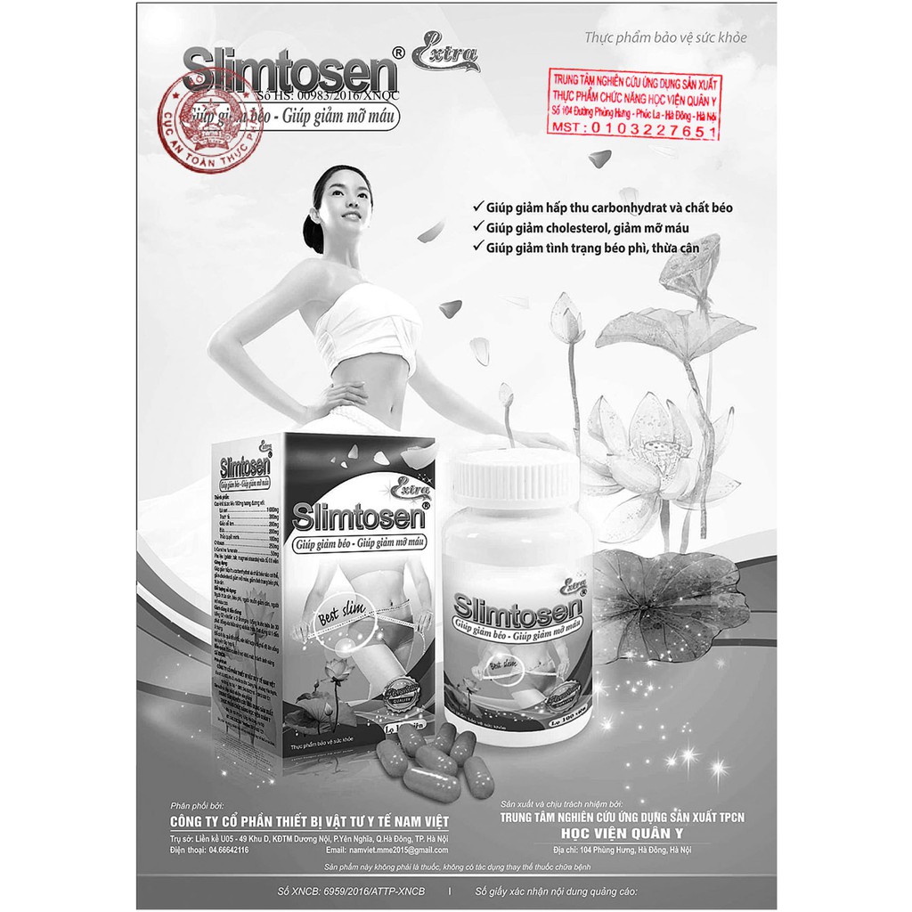Slimtosen Extra Học viện quân y giúp giảm béo lọ 100 viên hạn 2025