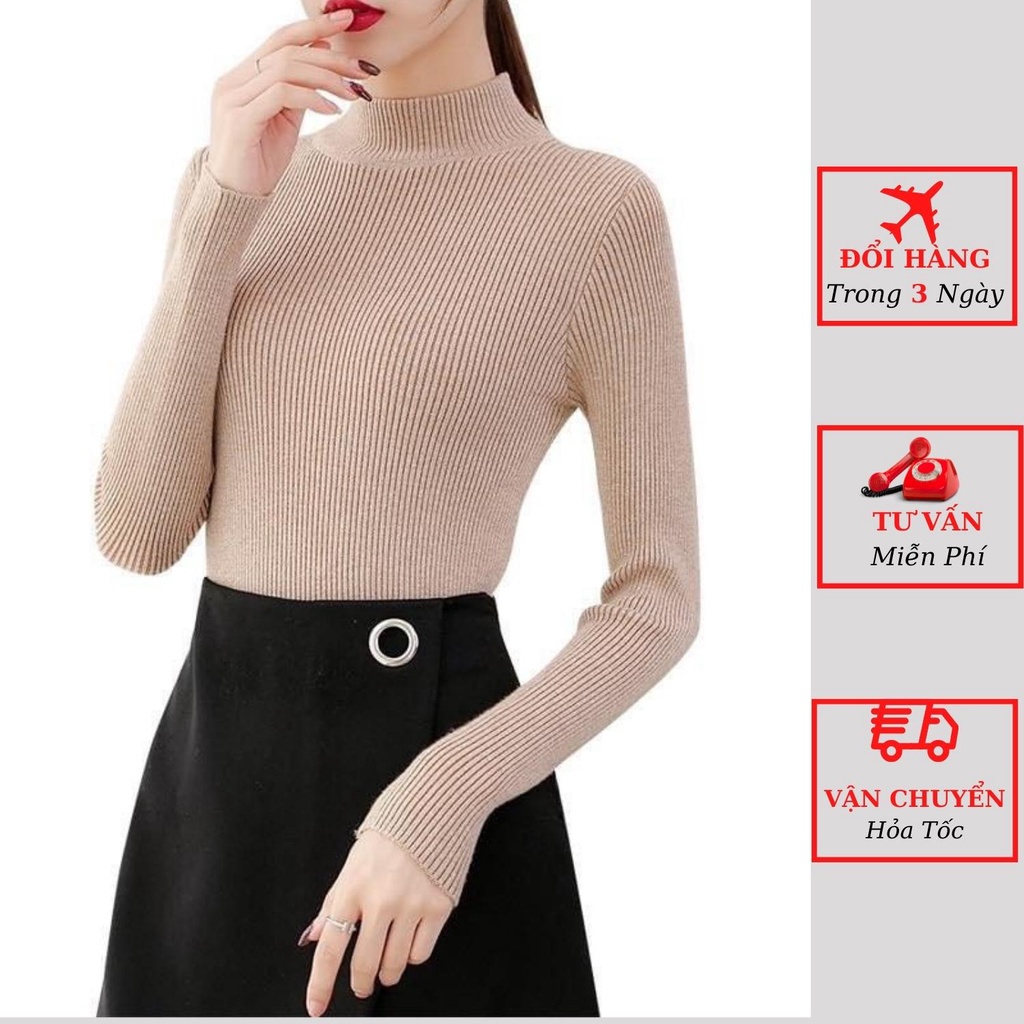 Áo len gân tăm nữ cao cổ lọ màu trơn basic dài tay dáng ôm body giữ nhiệt ulzzang Hàn Quốc