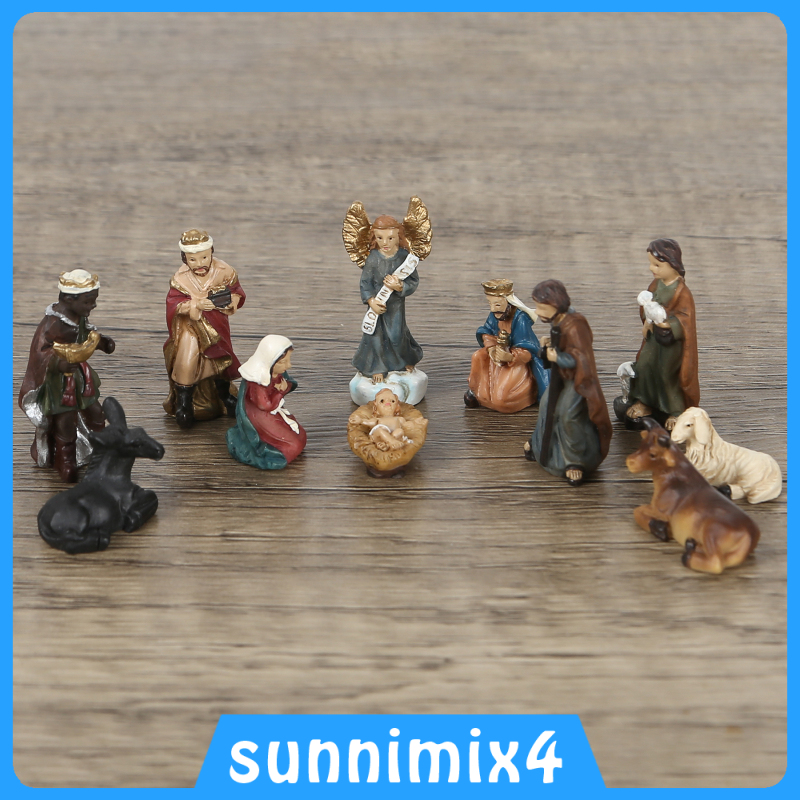 [H₂Sports&Fitness]11x Family Nativity Figurine Birth of Jesus Statue Religious Desk Decor Gift