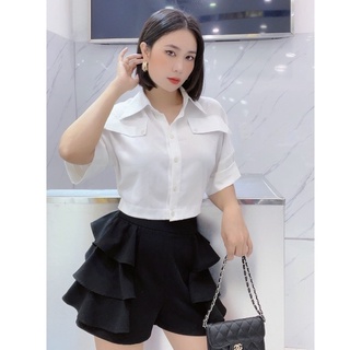 Set áo sơ mi phối quần xếp ly cách điệu - hàng cao cấp solist
