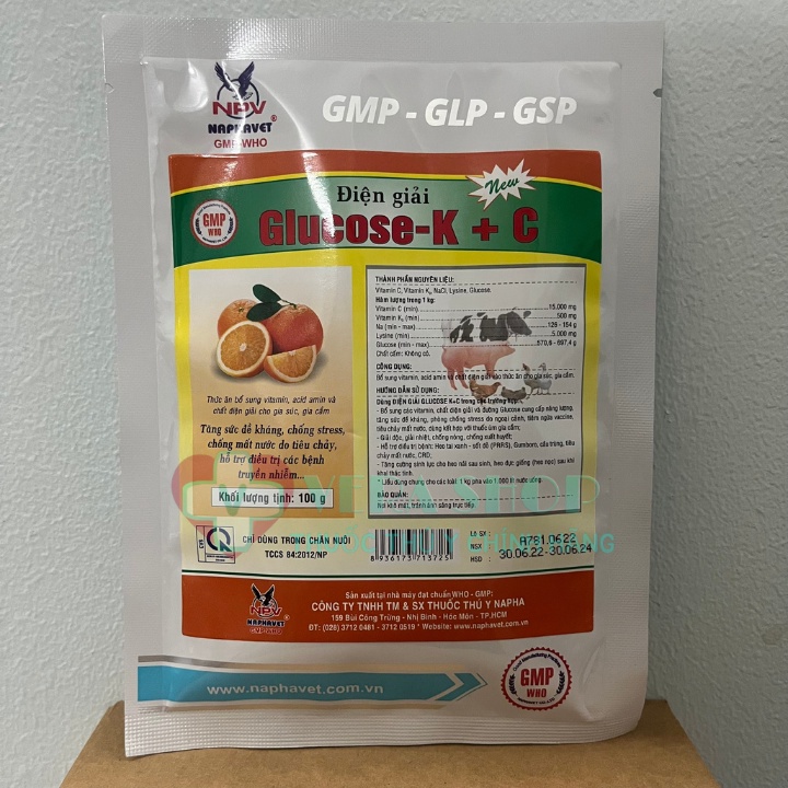 NAPHAVET ĐIỆN GIẢI GLUCO KC GÓI 100G - Bổ sung chất điện giải, vitamin