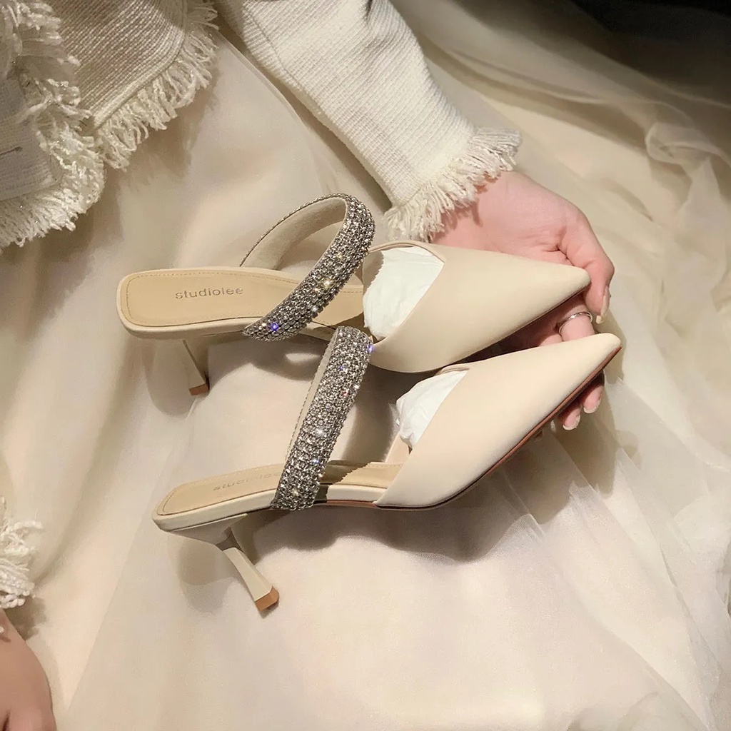 Giày Cao Gót Mũi Nhọn Đính Đá Thời Trang Cho Nữ