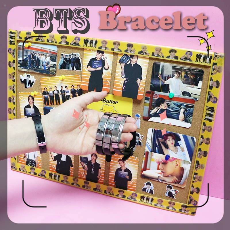 BTS KPOP Vòng tay silicone phối thép titan không gỉ màu đen in chữ Member V thời trang