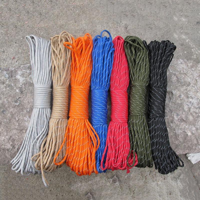 Dây buộc  Ngoài Trời 100 FT 550 Paracord dây dù bện 9 dây Sáng Phản Quang Lanyard Rope 7 Màu Sắc