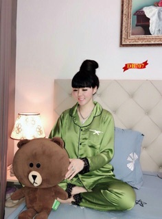 Bộ ngủ phi lụa tay dài, quần dài
