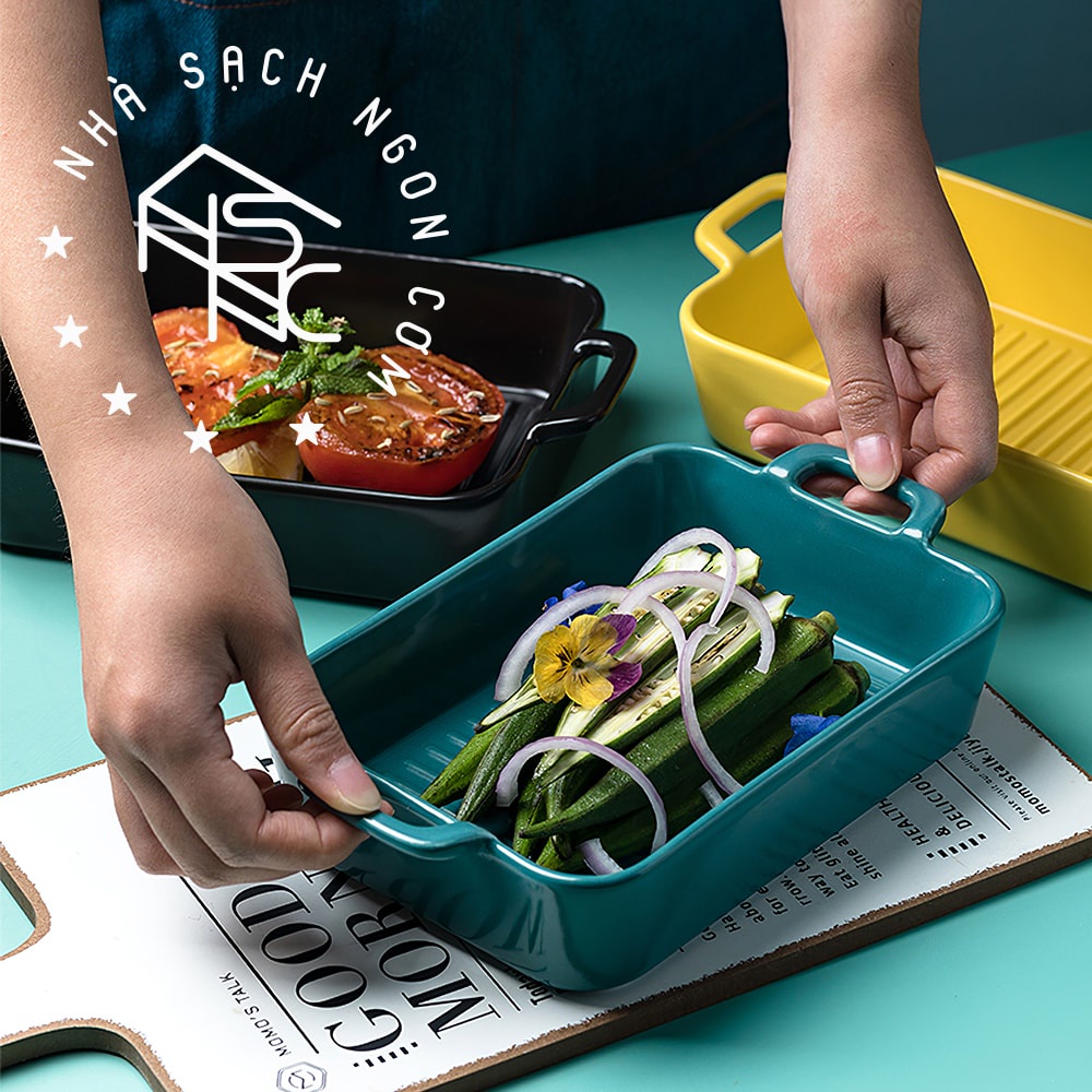 Đĩa nướng gốm có quai phong cách Bắc Âu SIYUE SY1436 (màu ngẫu nhiên)