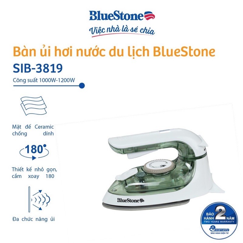Bàn Ủi Hơi Nước Du Lịch Mini BlueStone SIB-3819  - Hàng chính hãng - Bảo hành 24 tháng