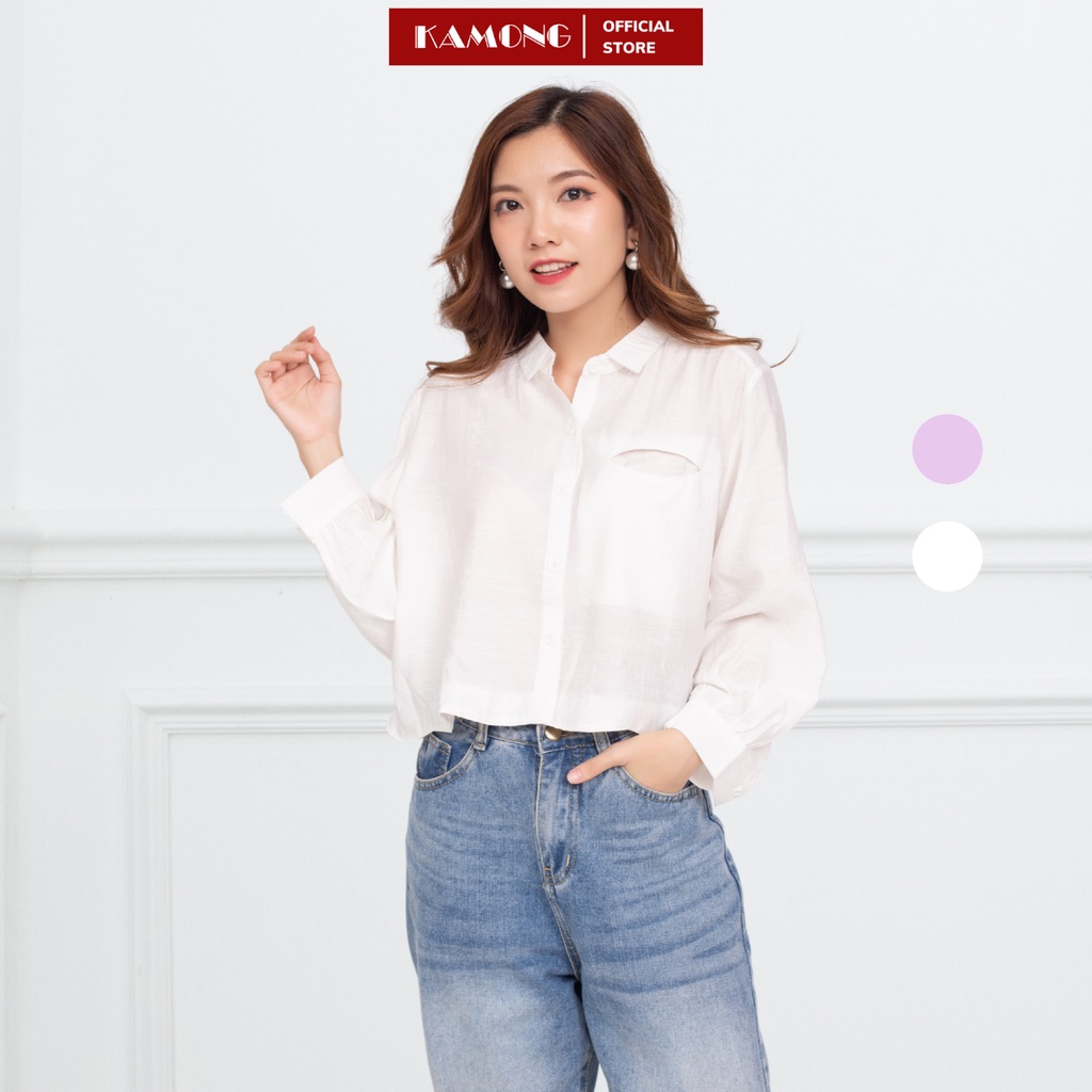 Áo sơ mi croptop lai lượn túi kiểu KAMONG A035