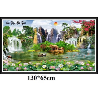 Tranh thêu chữ thập thanh lý phong cảnh sơn thủy hữu tình MN0133 130x65cm