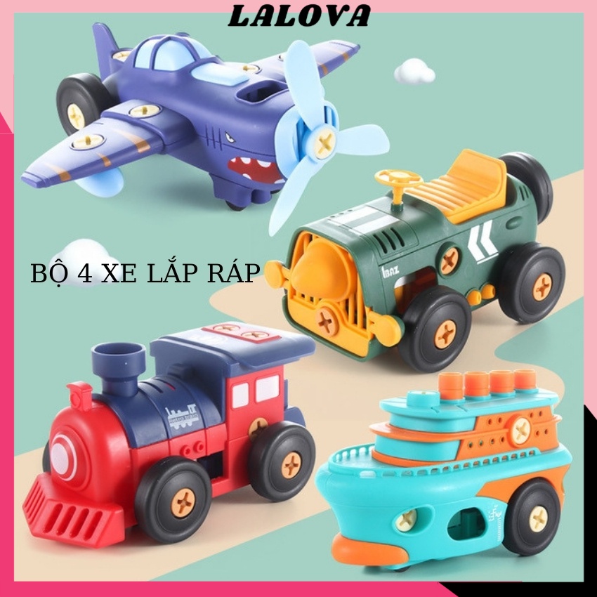 Bộ Đồ Chơi Xe Ô Tô Lắp Ráp Mô Hình Trí Tuệ Tàu Lửa, Máy Bay,Tàu Thủy LALOVA H034