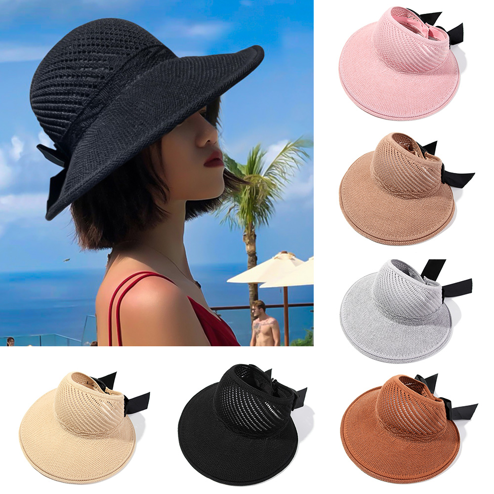 Mũ cói rộng vành đính nơ đi biển thời trang cho nữ