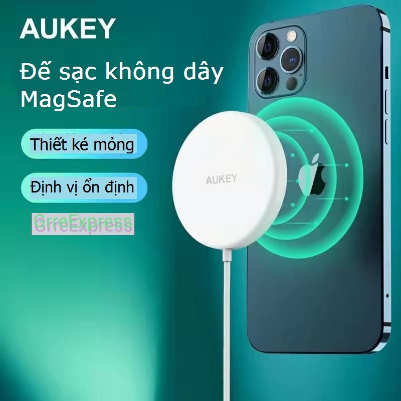 Bộ sạc không dây từ tính sạc nhanh mini 15W chính hãng AUKEY dành cho dòng Pihone13 / 12