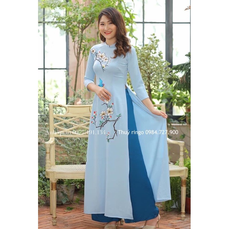 Áo dài may sẵn - áo thêu lắc tay thủ công