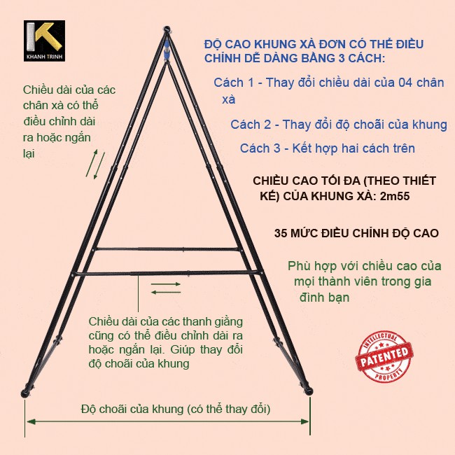 [XÀ ĐƠN KHÁNH TRÌNH] Mã hàng KT1.1520 – Xà đơn xếp Khánh Trình dành cho người cao to (cao dưới 2m, nặng dưới 200kg)