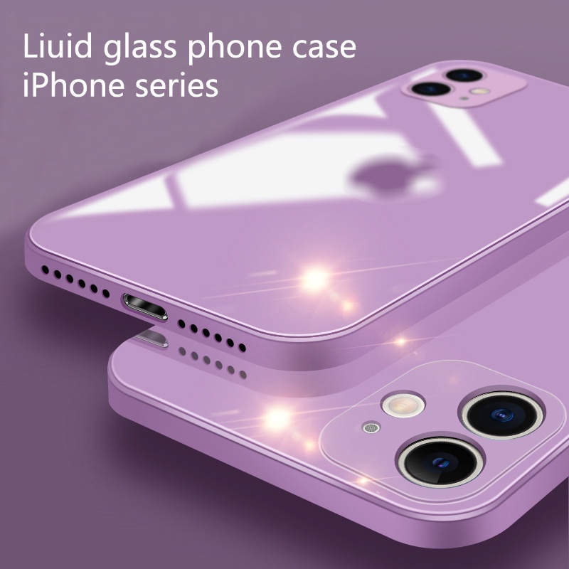 Ốp điện thoại mặt kính viền silicon hình vuông đơn giản thích hợp cho iphone 13 12 11 pro max xs max xr x 8 7 plus